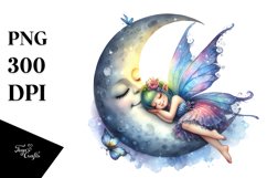 Napping Fairy Watercolor Clipart Product Image 3