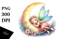 Napping Fairy Watercolor Clipart Product Image 1