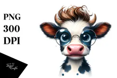 Funny Baby Cow with Sunglasses PNG Product Image 1