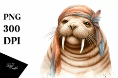 Funny Cute Walrus Portrait | Watercolor Clipart Product Image 1
