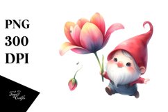 Cute Small Gnome with Large Tulip | Sublimation | Clipart Product Image 1
