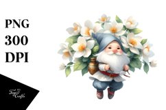 Floating Cute Gnome with Jasmine PNG Product Image 1