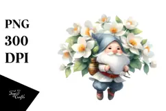 Floating Cute Gnome with Jasmine PNG Product Image 1