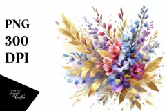 Gold Foil Bouquet Watercolor PNG Product Image 1