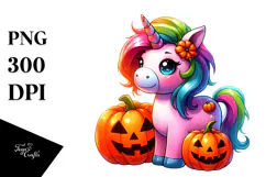 Unicorn Dressed for Halloween with Pumpkin PNG Product Image 1