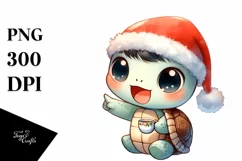 cute Baby Turtle with Santa Hat PNG Product Image 1