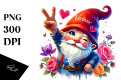 Colorful Gnome Winking with Victory Sign PNG Product Image 1