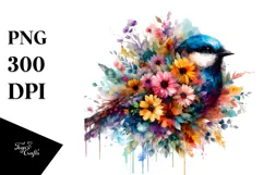 Grunge Bird Flower Painting, PNG Product Image 1