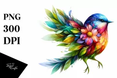 Vibrant Bird with Flowers, PNG Product Image 1