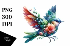 Vibrant Bird with Flowers, PNG Product Image 3