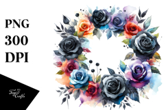 Abstract Black Roses Vibrant Wreath | Summer Clipart Product Image 1