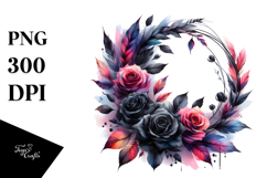 Abstract Black Roses Vibrant Wreath | Summer Clipart Product Image 1