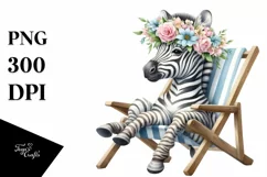 Watercolor Zebra Adorned with Flowers sitting on Beach Chair Product Image 1