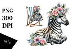 Young Zebra on Beach Chair | Sublimation | Clipart Product Image 3