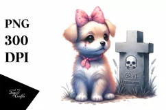 Vibrant Baby Dog with Grave | Sublimation Clipart Product Image 1