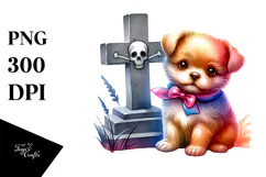 Vibrant Baby Dog with Grave | Sublimation Clipart Product Image 1