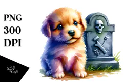 Vibrant Baby Dog with Grave | Sublimation Clipart Product Image 1
