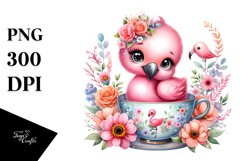 Colorful Baby Flamingo in Tea Cup with Flowers | Clipart Product Image 3