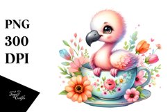 Colorful Baby Flamingo in Tea Cup with Flowers | Clipart Product Image 3