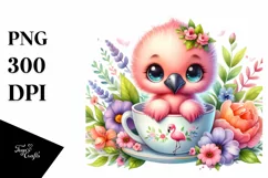 Colorful Cute Baby Flamingo in Tea Cup | Summer Product Image 3