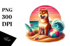 Beach Shiba Inu Sunset | Sublimation Clipart Product Image 1