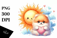 Sun-Loving Pomeranian Holding Heart PNG Product Image 1