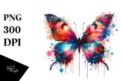 Colorful Skull with Grungy Butterfly, Transparent PNG Product Image 1
