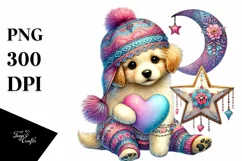 Digital Painting of Cute Boho Puppy, PNG Product Image 1