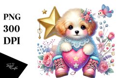 Colorful Boho Puppy on Star with Heart PNG Product Image 1