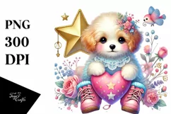 Colorful Boho Puppy on Star with Heart PNG Product Image 1