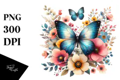 Boho Butterfly of Spring Flowers, Transparent PNG Product Image 1