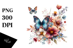Boho Butterfly of Spring Flowers, Transparent PNG Product Image 1