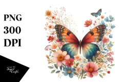 Boho Butterfly of Spring Flowers, Transparent PNG Product Image 1