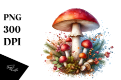 Detailed Mushroom Watercolor Splash PNG Product Image 1