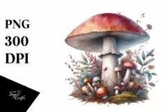 Detailed Mushroom Watercolor Splash PNG Product Image 3