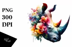 Vibrant Watercolor Artistic Rhino Clipart Product Image 3