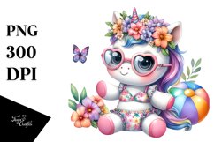 Pastel of a Cute Baby Unicorn with Beachwear | Sublimation | Product Image 1