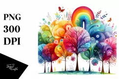 Vibrant Rainbow Trees Watercolor PNG Product Image 3