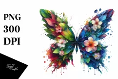 Vibrant Butterfly with Flowers, PNG Product Image 1