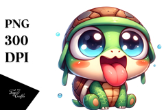 Watercolor Turtle with Tongue-Out Face PNG Product Image 1