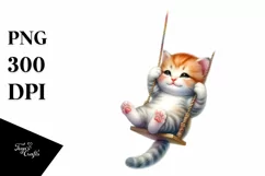 Colorful Baby Cat Swinging from Rainbow | Sublimation Product Image 1