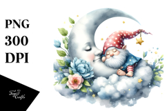Whimsical Baby Gnome Sleeping on Moon PNG Product Image 1