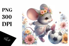 Cute Baby Mouse Playing Handball with Flowers | Sublimation Product Image 3