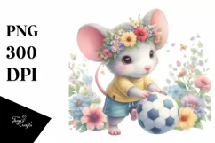 Cute Baby Mouse Playing Handball with Flowers | Sublimation Product Image 1