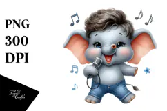 Cute Baby Elephant Singer PNG Product Image 1