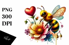 Adorned Bee on Flower with Heart PNG Product Image 1