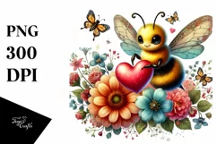 Adorned Bee on Flower with Heart PNG Product Image 1