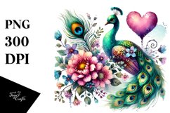Colorful Boho Peacock Holding a Heart PNG Product Image 1