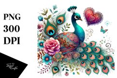 Colorful Boho Peacock on Flower with Heart PNG Product Image 1