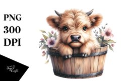 Cute Baby Highland Cow with Flowers PNG Product Image 3